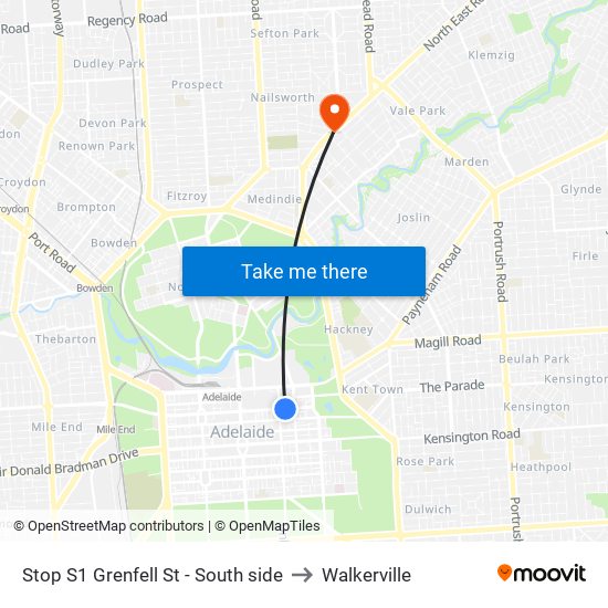 Stop S1 Grenfell St - South side to Walkerville map