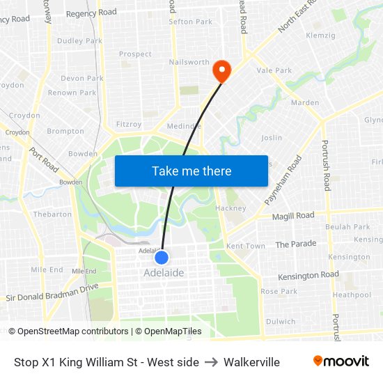 Stop X1 King William St - West side to Walkerville map