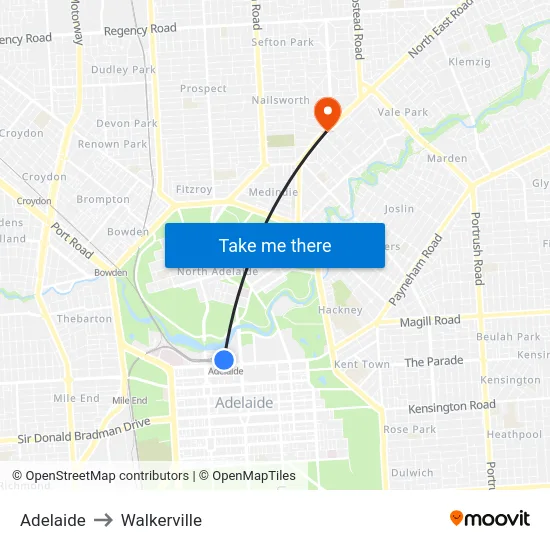 Adelaide to Walkerville map