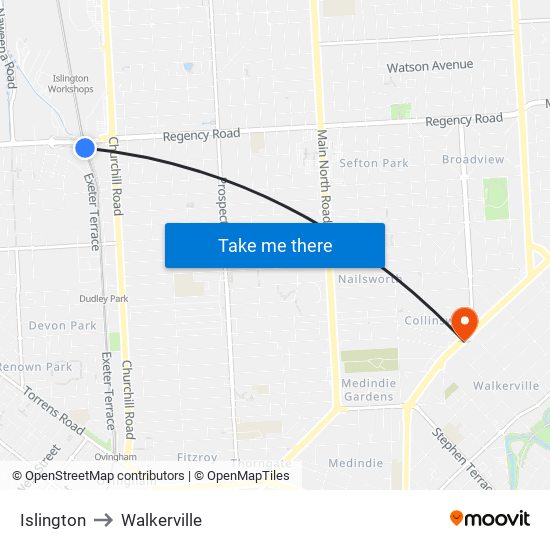 Islington to Walkerville map