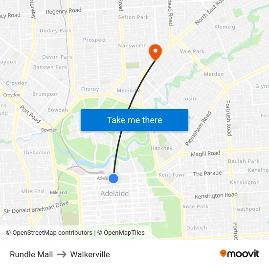 Rundle Mall to Walkerville map