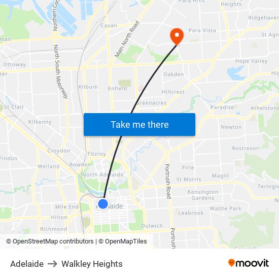 Adelaide to Walkley Heights map