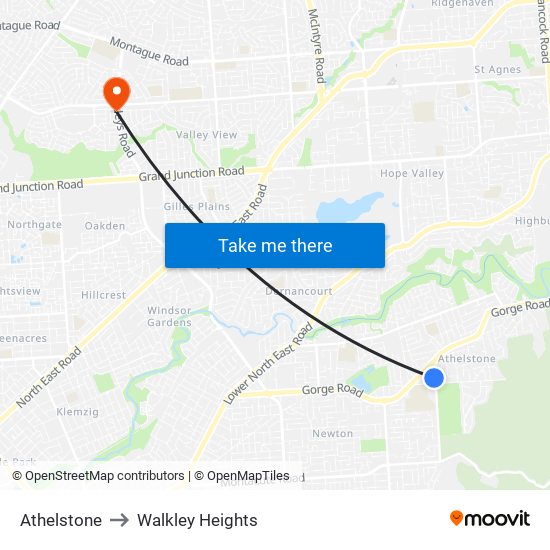 Athelstone to Walkley Heights map