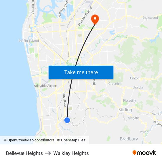 Bellevue Heights to Walkley Heights map