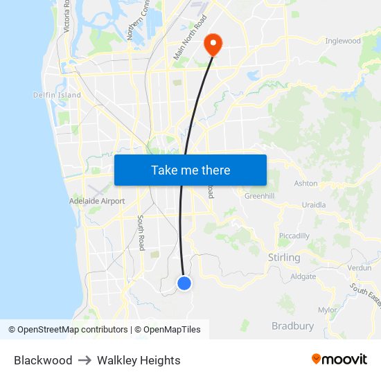 Blackwood to Walkley Heights map