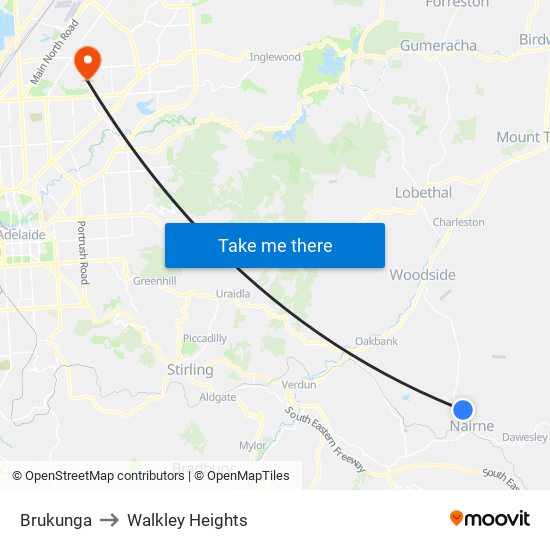 Brukunga to Walkley Heights map