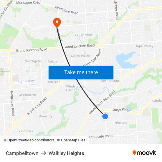 Campbelltown to Walkley Heights map