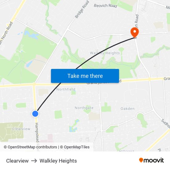 Clearview to Walkley Heights map