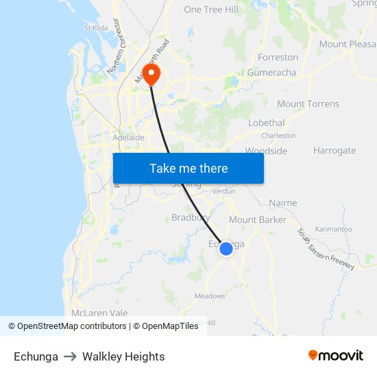 Echunga to Walkley Heights map