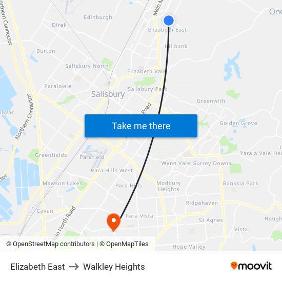 Elizabeth East to Walkley Heights map