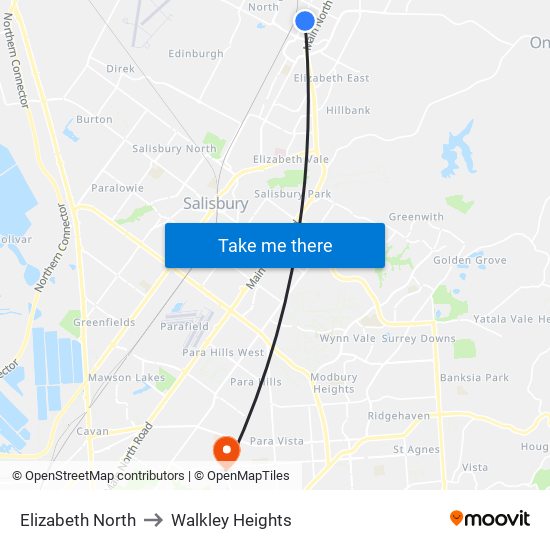 Elizabeth North to Walkley Heights map