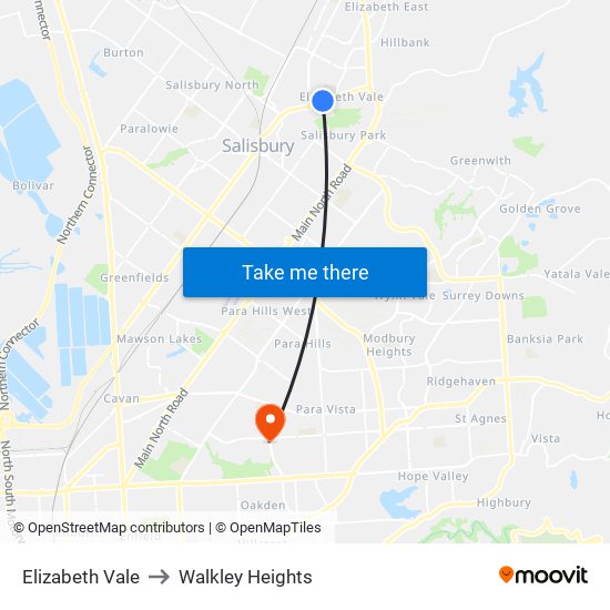 Elizabeth Vale to Walkley Heights map