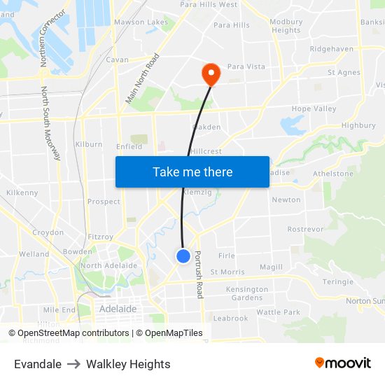 Evandale to Walkley Heights map