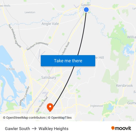 Gawler South to Walkley Heights map