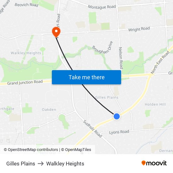 Gilles Plains to Walkley Heights map