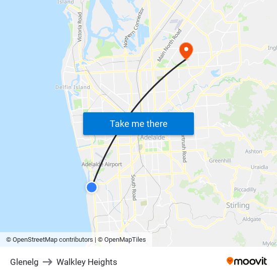 Glenelg to Walkley Heights map