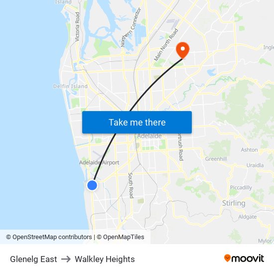 Glenelg East to Walkley Heights map