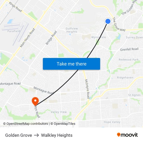 Golden Grove to Walkley Heights map