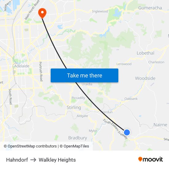 Hahndorf to Walkley Heights map