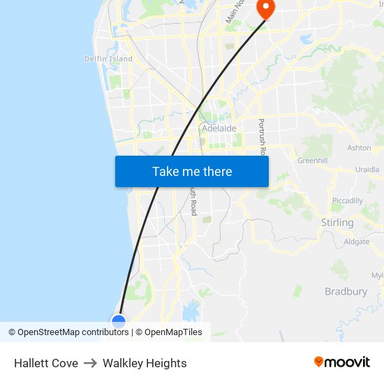 Hallett Cove to Walkley Heights map