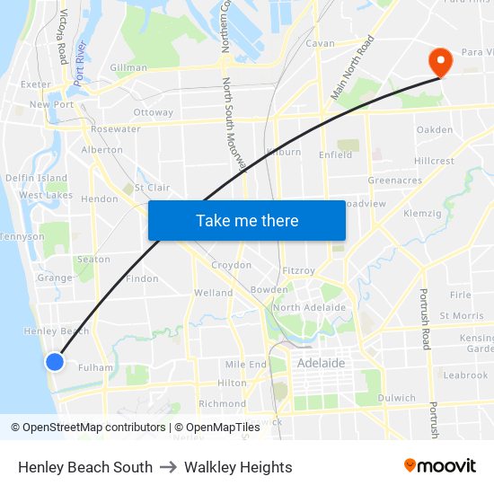 Henley Beach South to Walkley Heights map
