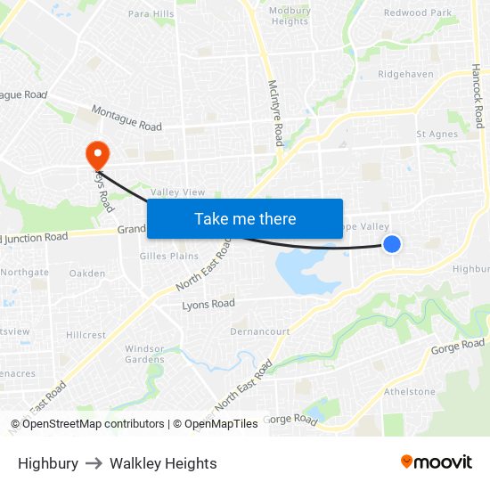 Highbury to Walkley Heights map