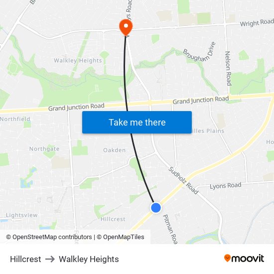 Hillcrest to Walkley Heights map