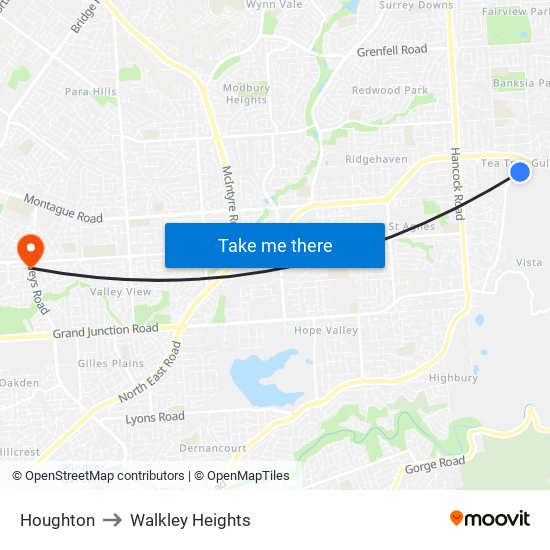 Houghton to Walkley Heights map