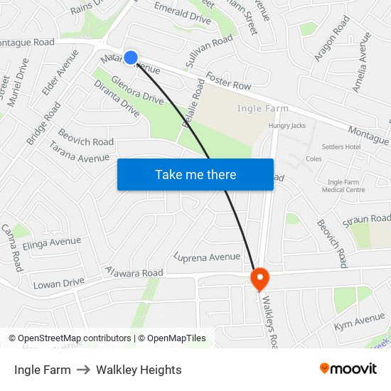 Ingle Farm to Walkley Heights map