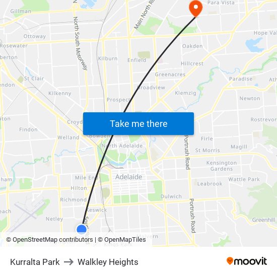 Kurralta Park to Walkley Heights map