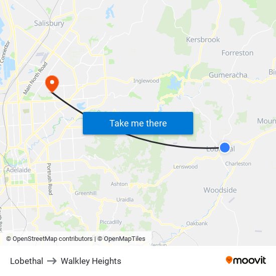 Lobethal to Walkley Heights map