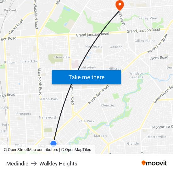 Medindie to Walkley Heights map