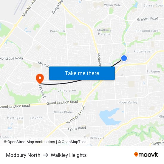 Modbury North to Walkley Heights map