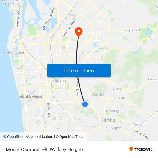 Mount Osmond to Walkley Heights map