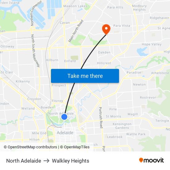 North Adelaide to Walkley Heights map