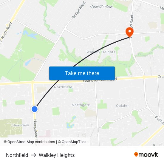 Northfield to Walkley Heights map