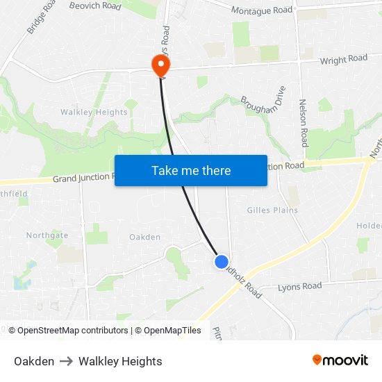 Oakden to Walkley Heights map