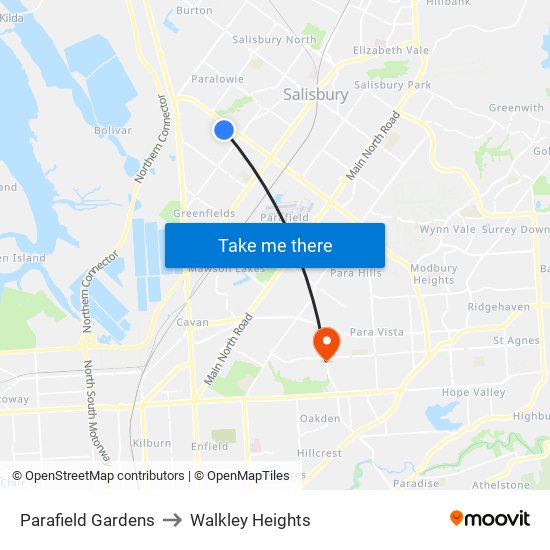 Parafield Gardens to Walkley Heights map