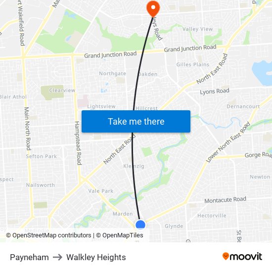 Payneham to Walkley Heights map