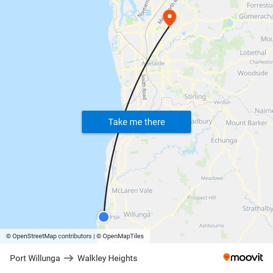 Port Willunga to Walkley Heights map