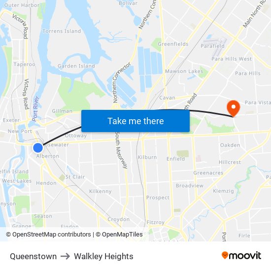 Queenstown to Walkley Heights map