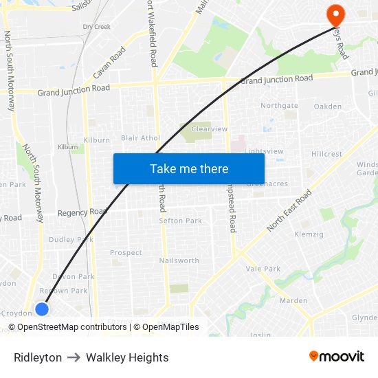 Ridleyton to Walkley Heights map