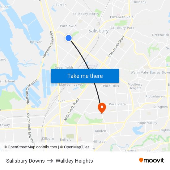 Salisbury Downs to Walkley Heights map