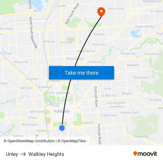 Unley to Walkley Heights map