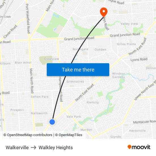 Walkerville to Walkley Heights map