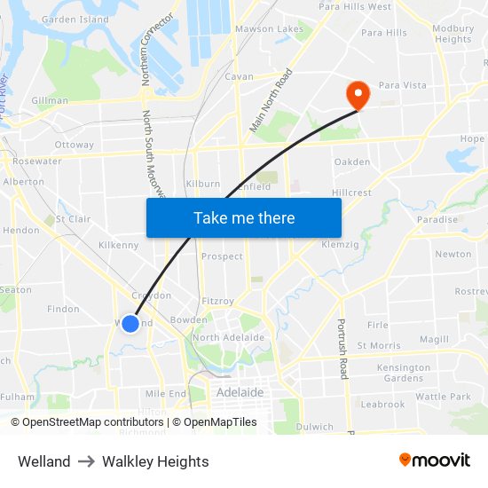 Welland to Walkley Heights map