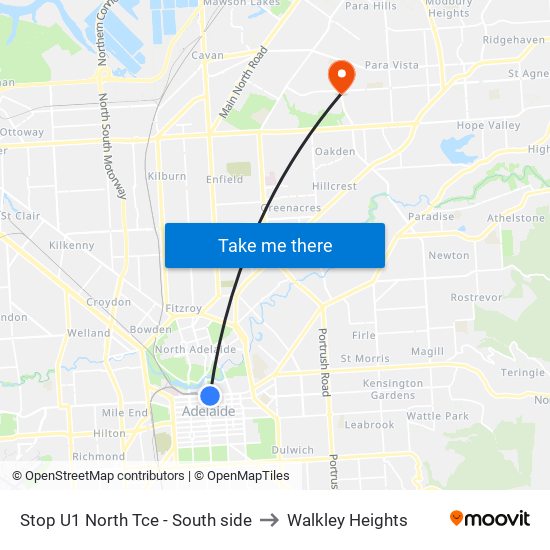 Stop U1 North Tce - South side to Walkley Heights map