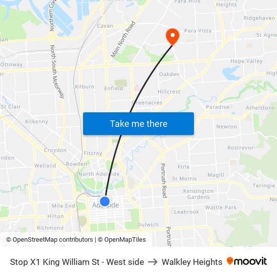 Stop X1 King William St - West side to Walkley Heights map