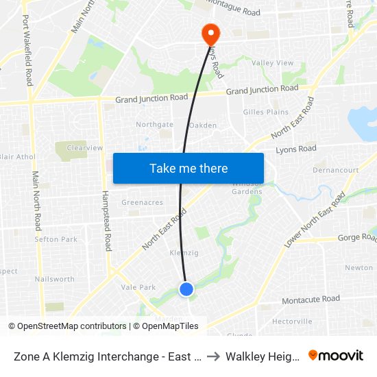 Zone A Klemzig Interchange - East side to Walkley Heights map