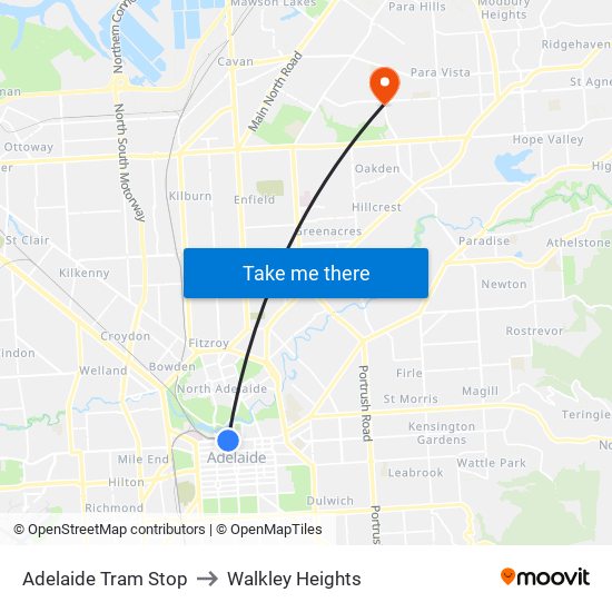 Adelaide Tram Stop to Walkley Heights map